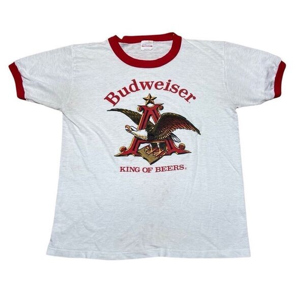 American Vintage 80s Budweiser Ringer Shirt Medium - Picture 1 of 10